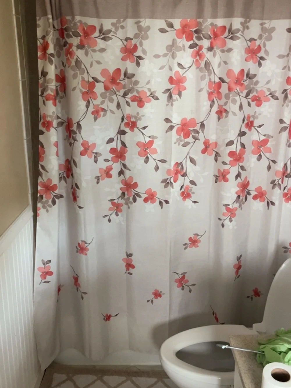 Floral Shower Curtain with Coral Blooms